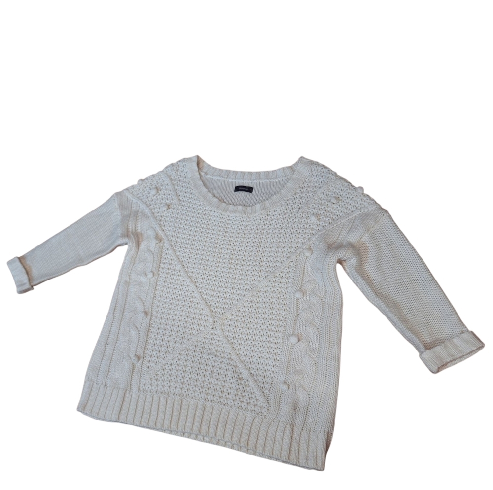 Yessica Winter White Pullover Grandma Core Sweater Ladies Medium Nubby Texture